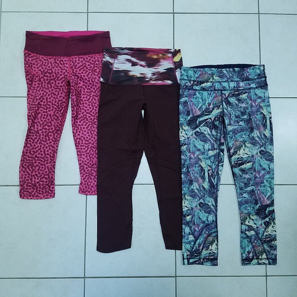 3 Lululemon Run Top Speed Berry Rumble Iridescent Leggings Size 4 XS Bundle